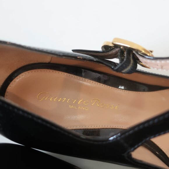 Womens Gianvito Rossi Black Patent Leather Mary Jane Pumps EU34 /US 4 - Picture 6 of 9
